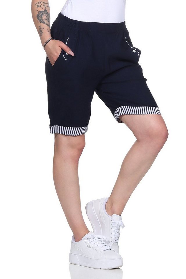 Aurela Damenmode Shorts Bermuda Maritime Damen Sommer Shorts Strandbermuda auch in großen Größen erhältlich, mit elastischem Bund, mit maritimen Details von Aurela Damenmode