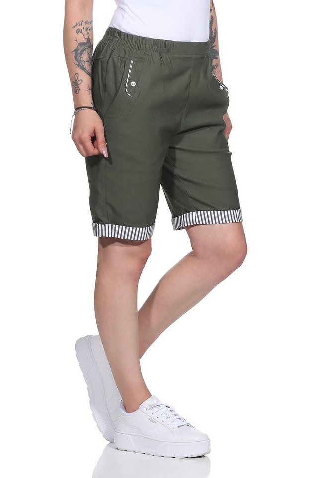 Aurela Damenmode Shorts Bermuda Maritime Damen Sommer Shorts Strandbermuda auch in großen Größen erhältlich, mit elastischem Bund, mit maritimen Details von Aurela Damenmode