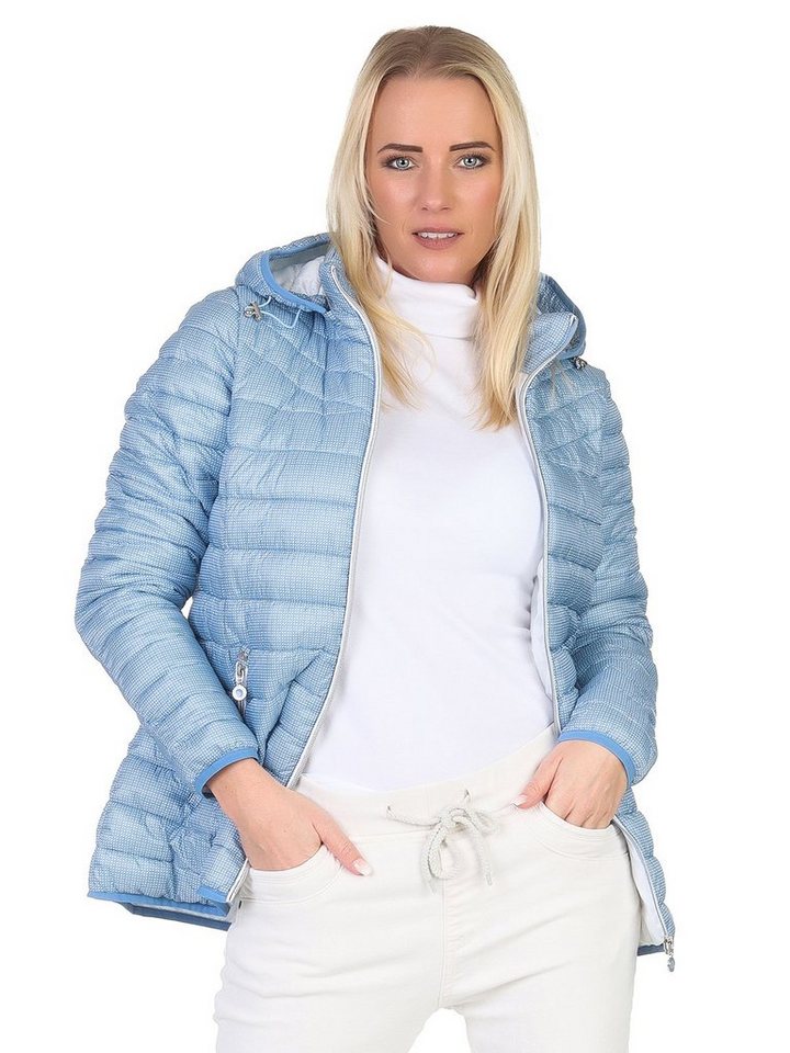 Aurela Damenmode Sommerjacke Steppjacke leichte Damen Übergangsjacke modisches Hahnentrittmuster in Größe 34 bis 50 erhältlich, abnehmbare Kapuze von Aurela Damenmode