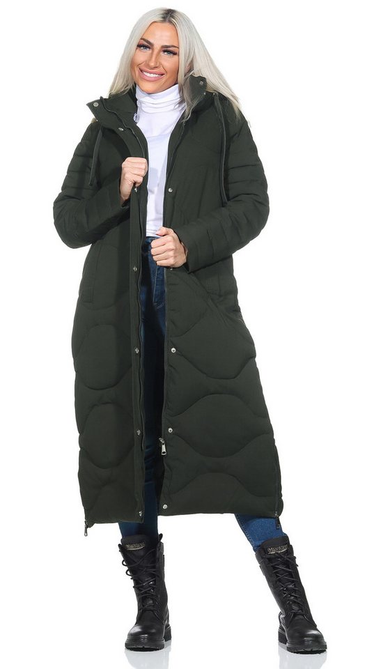 Aurela Damenmode Steppmantel Damen Wintermantel Wellen-Steppung Teilgefüttert mit Kapuze, Polarfleece teilgefüttert, Schlitz mit Reißverschluss von Aurela Damenmode