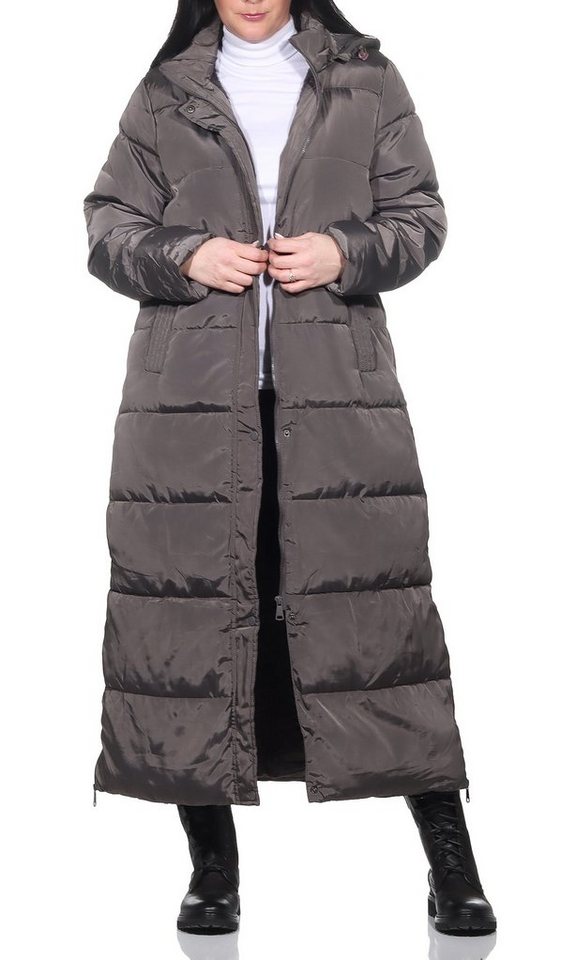 Aurela Damenmode Steppmantel Longmantel gefütterter Damen Wintermantel Teddyfell, abnehmbare Kapuze, in großen Größen erhältlich von Aurela Damenmode