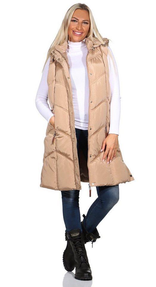 Aurela Damenmode Steppweste Damen Longweste mit moderner Steppung abnehmbare Kapuze, auch in großen Größen erhältlich von Aurela Damenmode