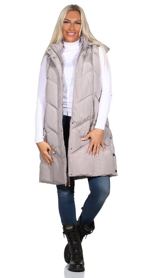 Aurela Damenmode Steppweste Damen Longweste mit moderner Steppung abnehmbare Kapuze, auch in großen Größen erhältlich von Aurela Damenmode