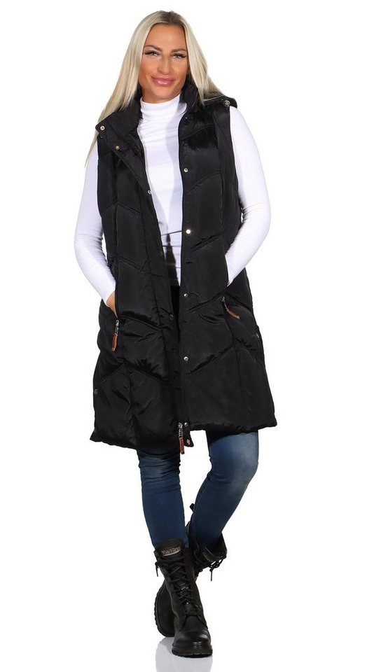 Aurela Damenmode Steppweste Steppweste Damen Longweste mit moderner Steppung abnehmbare Kapuze, auch in großen Größen erhältlich von Aurela Damenmode
