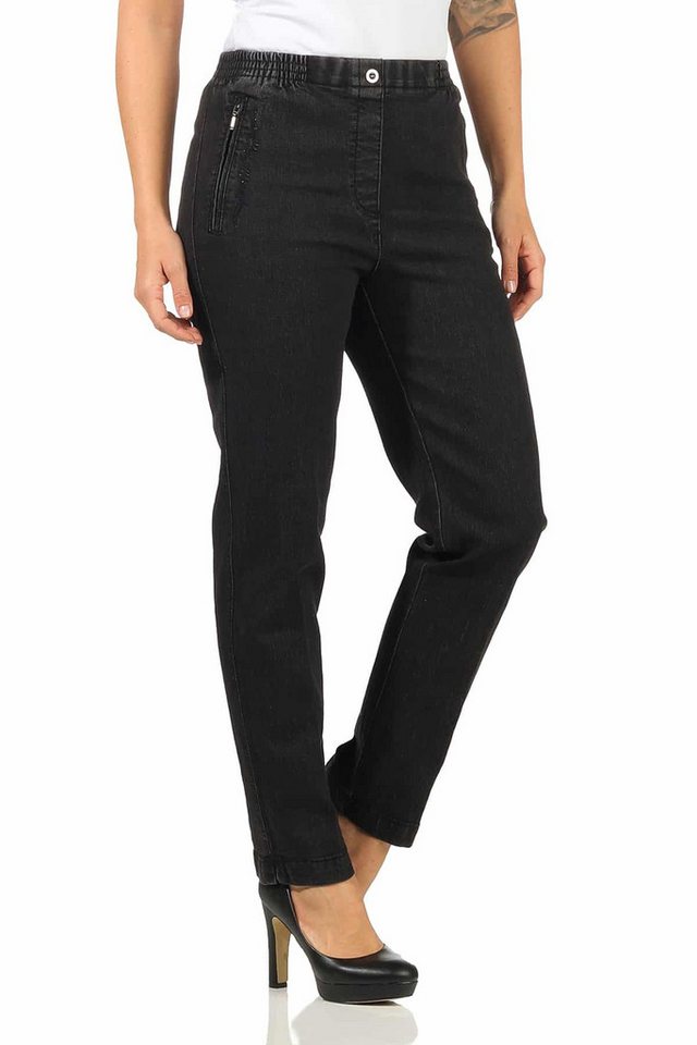 Aurela Damenmode Straight-Jeans Stretch Jeans Damen Schlupfhose Kurzgröße Jeanshose Denim mit Gummizug, Größe 36 bis 54 von Aurela Damenmode
