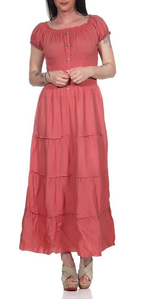 Aurela Damenmode Strandkleid Kleider Damen elegant Sommer Kleider lang einfarbig Gesamtlänge: 132 - 135cm, Carmen- oder Rundhals Ausschnitt möglich von Aurela Damenmode