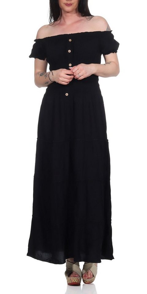 Aurela Damenmode Strandkleid Kleider Damen elegant Sommer Kleider lang einfarbig Gesamtlänge: 132 - 135cm, Carmen- oder Rundhalsausschnitt möglich von Aurela Damenmode