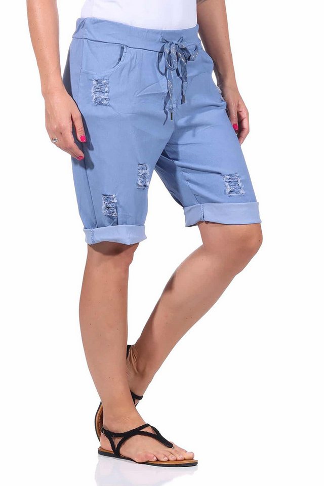OriginalYou Strandshorts Sommerliche Bermuda für Damen kurze Hose im leichten Distressed Look moderner Knitterlook, Vintage, mit Gummibund & Kordelzug von OriginalYou