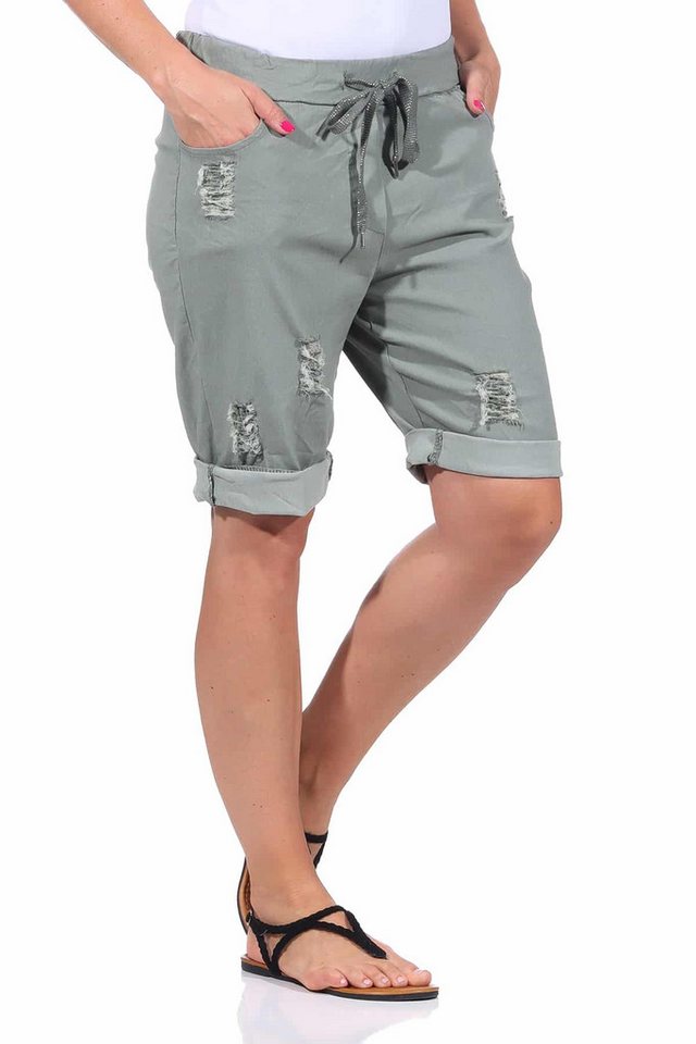 OriginalYou Strandshorts Sommerliche Bermuda für Damen kurze Hose im leichten Distressed Look moderner Knitterlook, Vintage, mit Gummibund & Kordelzug von OriginalYou