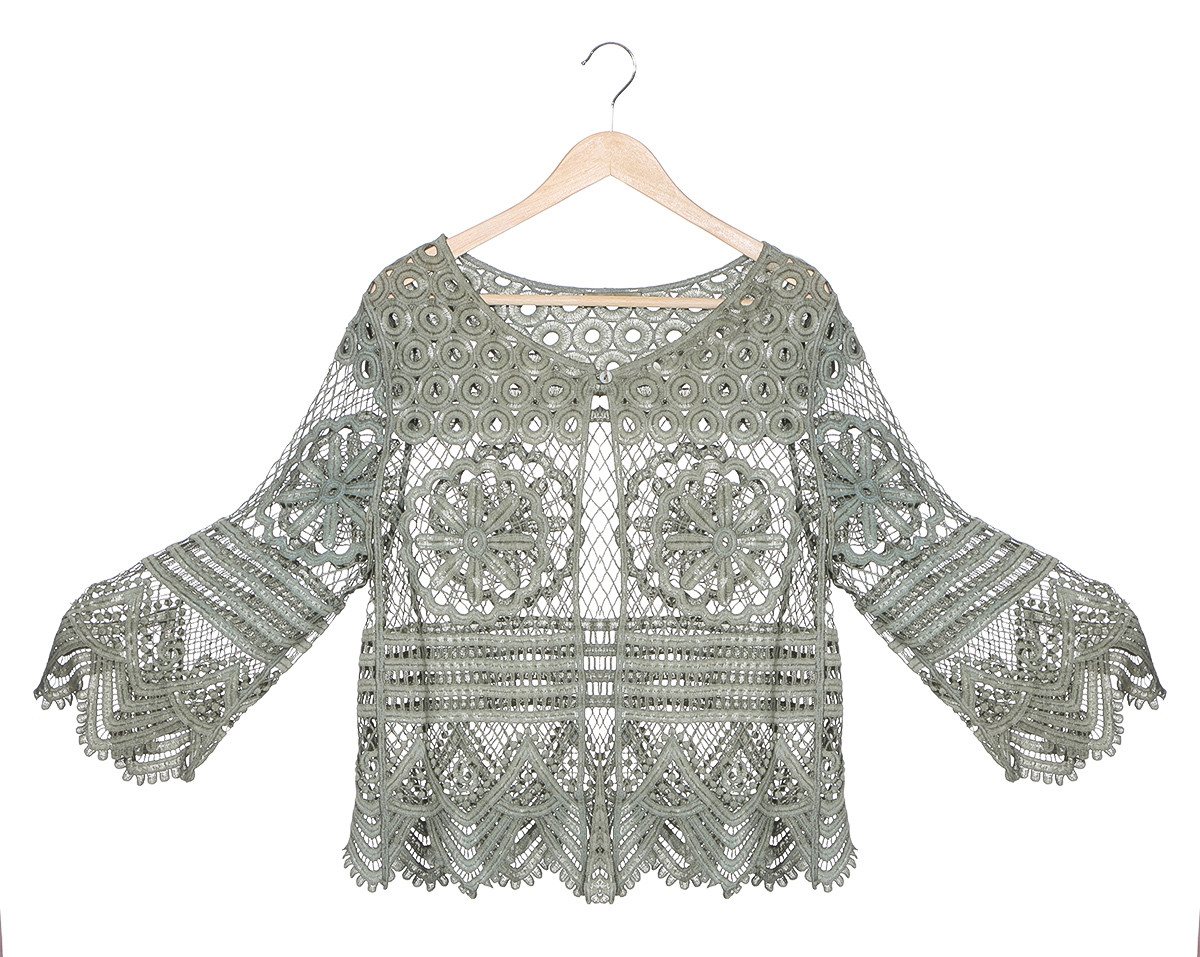 Aurela Damenmode Strickjacke Damen Häkeljacke Sommer Bolero Strickjacke sommerliche Lochstickerei, besonderer Häkellook von Aurela Damenmode