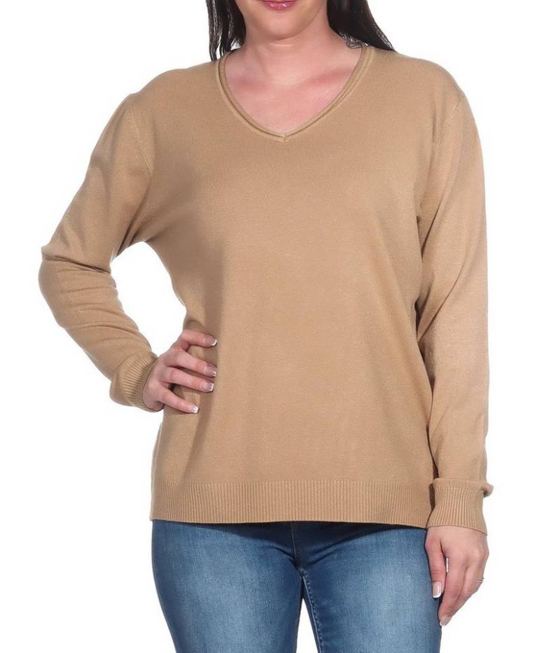 Aurela Damenmode V-Ausschnitt-Pullover Stickpullover Damen Pullover (1-tlg) angenehmer Freizeitpullover oder Unterziehshirt für den Wintersport von Aurela Damenmode