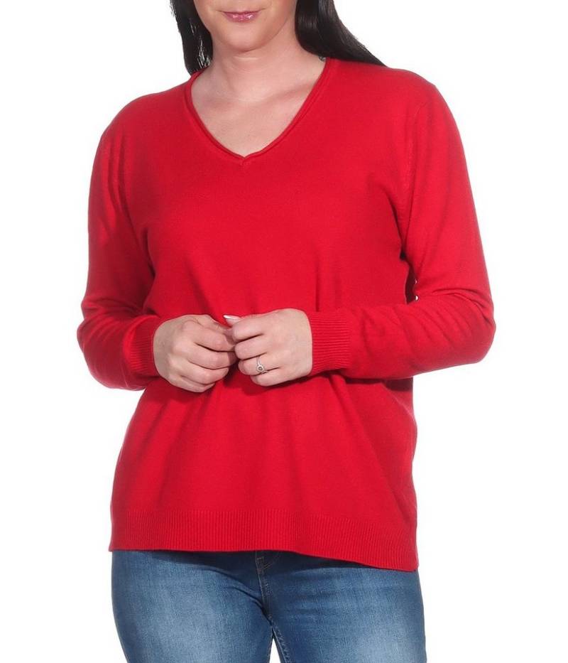 Aurela Damenmode V-Ausschnitt-Pullover Stickpullover Damen Pullover (1-tlg) angenehmer Freizeitpullover oder Unterziehshirt für den Wintersport von Aurela Damenmode