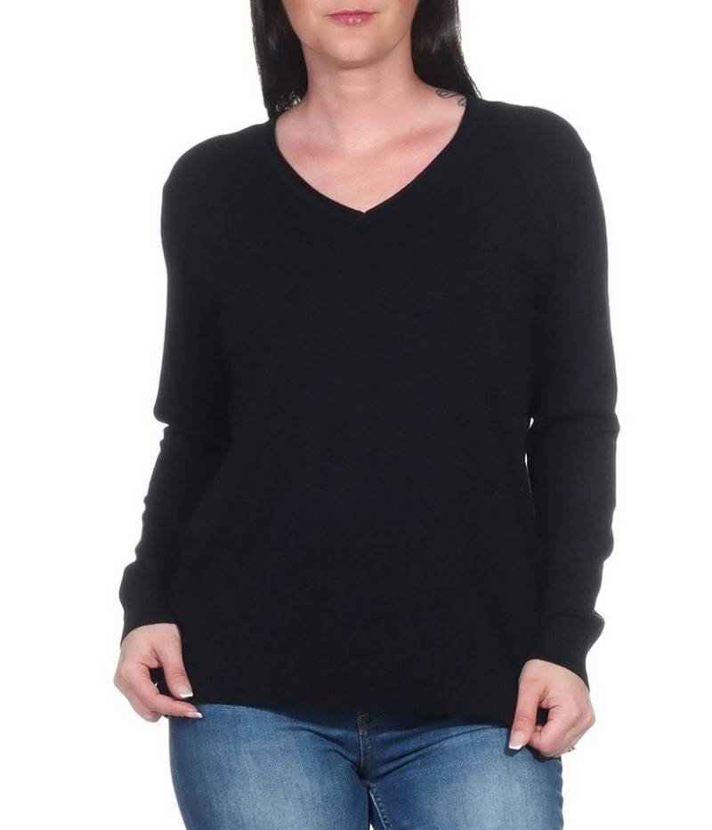 Aurela Damenmode V-Ausschnitt-Pullover Stickpullover Damen Pullover (1-tlg) angenehmer Freizeitpullover oder Unterziehshirt für den Wintersport von Aurela Damenmode