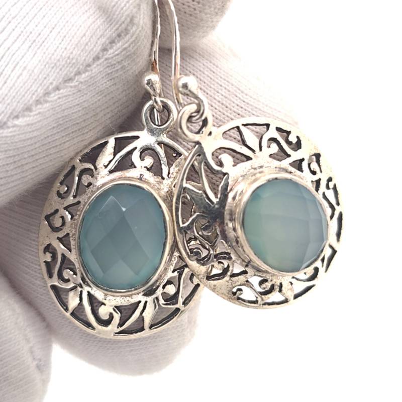 Aqua Chalcedon Sterling Silber Ohrringe von AureliaEdelsteine1