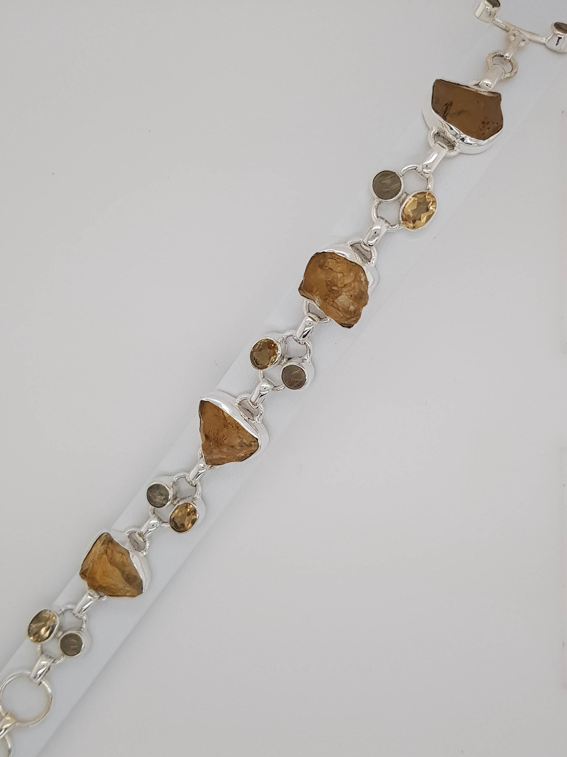 Citrin Rutilquarz Rohedelsteine Sterling Silber Armband von AureliaEdelsteine1