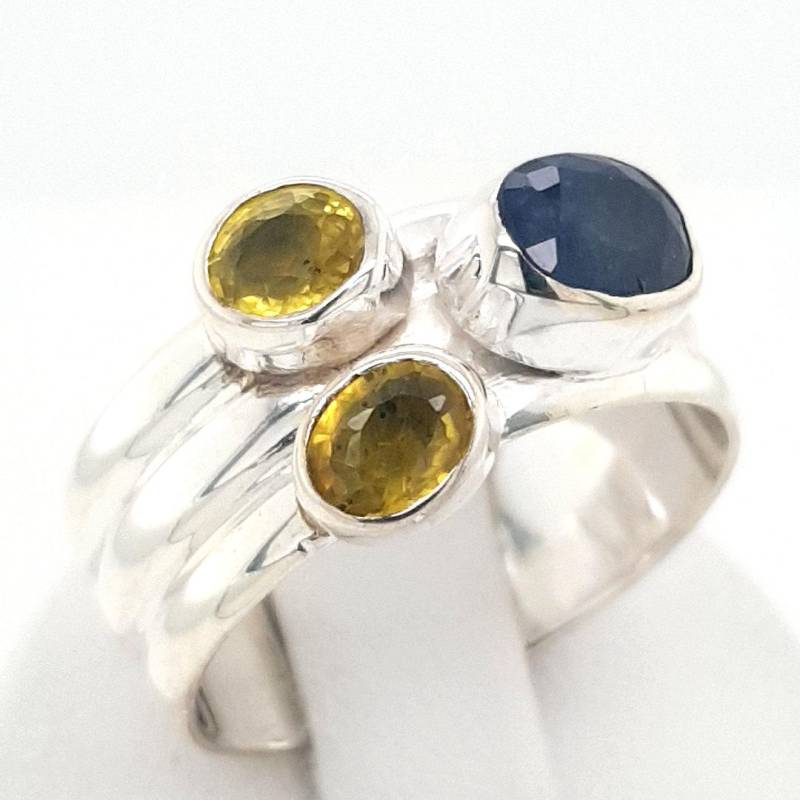 Gelber & Blauer Saphir Sterling Silber Ring 53/54.5/56/56.5/57/59 von AureliaEdelsteine1