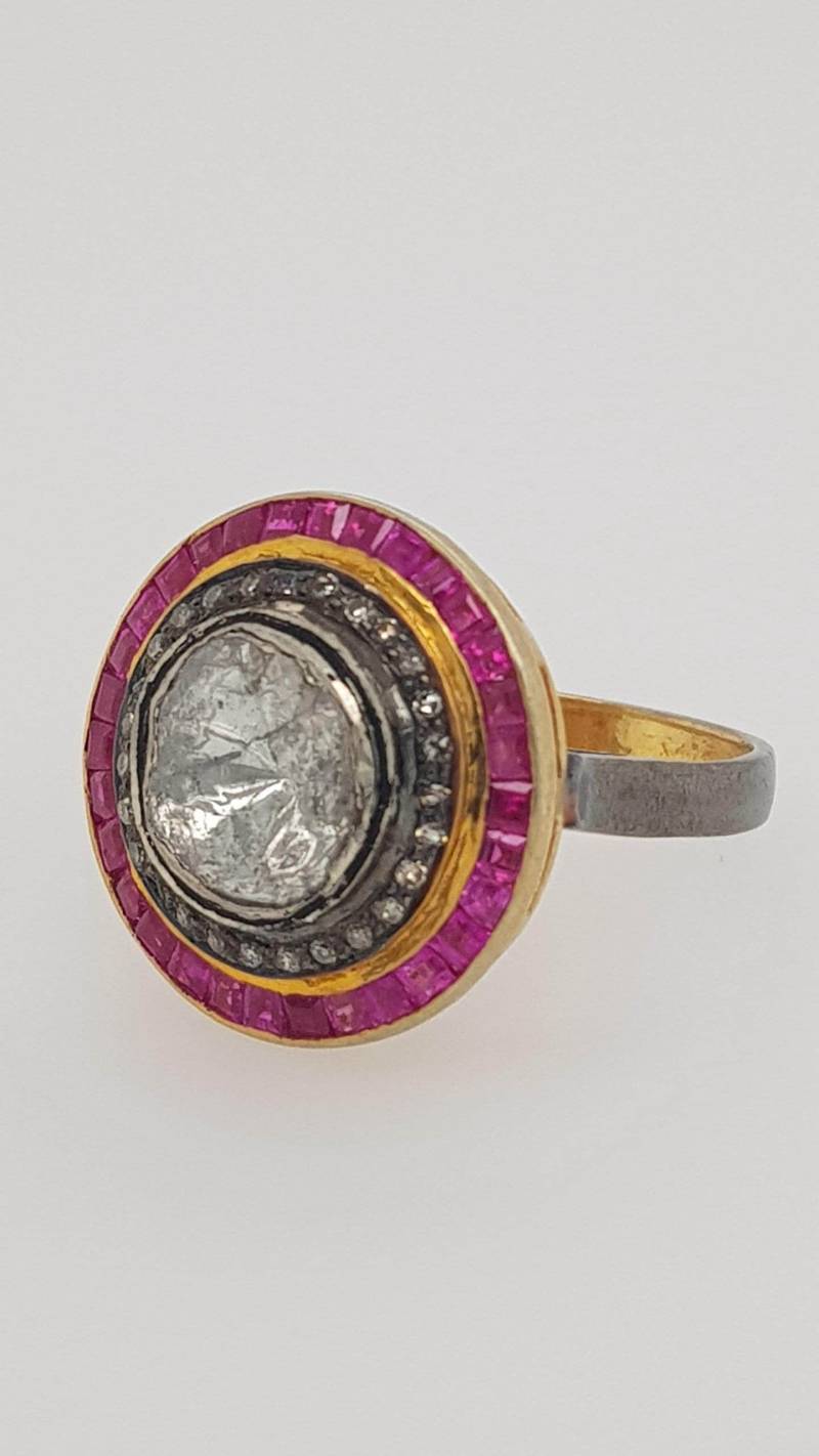 Rubin Diamant Sterling Silber Vergoldet Ring 53, 5 von AureliaEdelsteine1