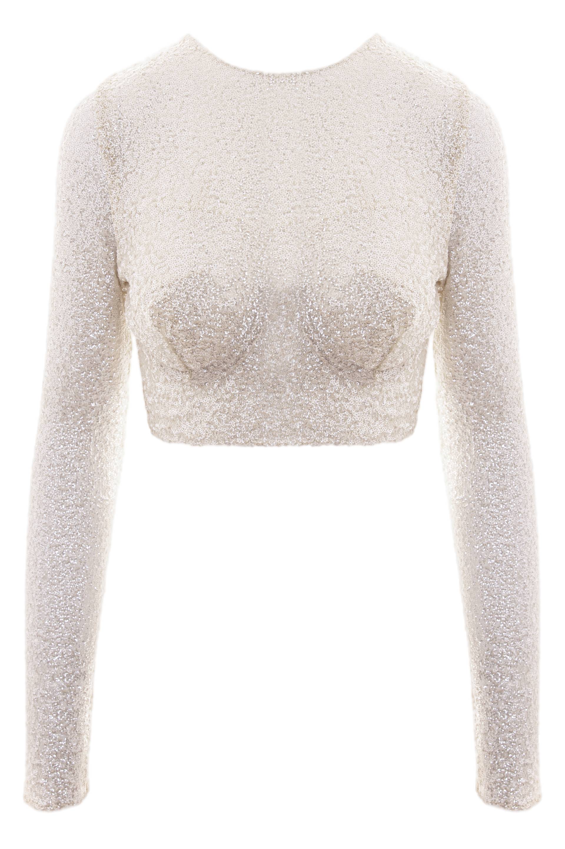 Aureliana | Sequins Crop Top | Women's Floral White Crop tops von Aureliana