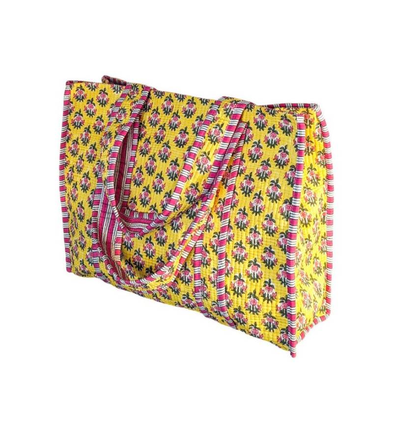 Aurelie Freizeittasche Gesteppte Tote Tasche SHIVA aus Baumwolle, große Strandtasche, gesteppte Baumwolle mit Blockprint Muster von Aurelie