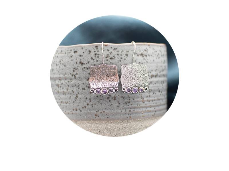 Aurelie Paar Ohrhänger Gehämmerte Scheiben Hängeohrringe, 925 Sterling Silber, geklopfte Oberfläche von Aurelie