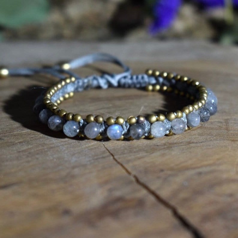 Makramee Armband Mit Grauem Achat von AurelieHandicrafts