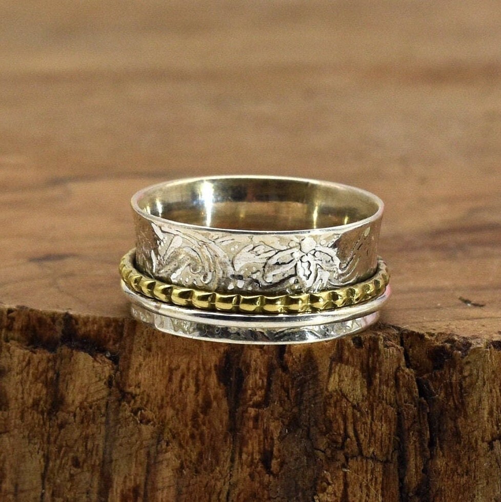 Silberring Mit Zwei Drehbaren Ringen in Gold Und Silber Silberring Mit Zwei Drehbaren Ringen in Gold Und Silber von AurelieHandicrafts