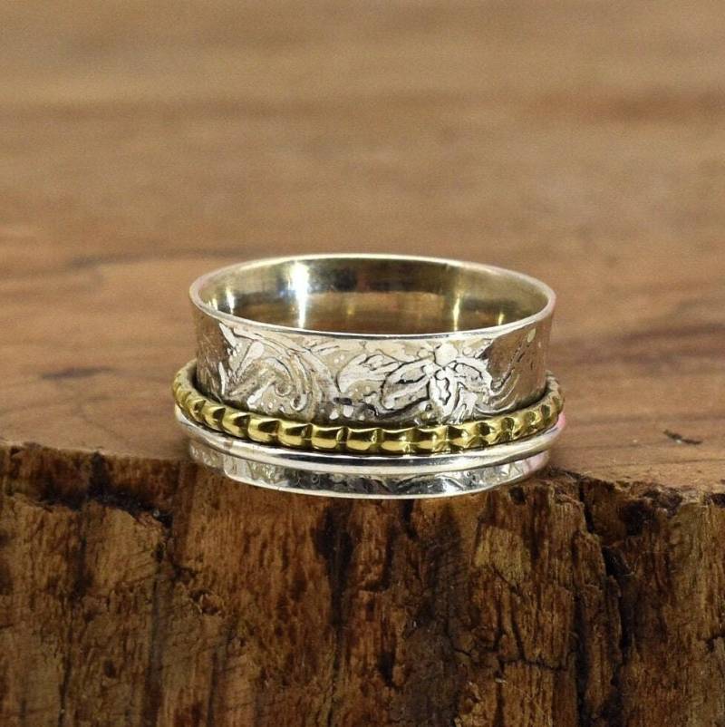 Silberring Mit Zwei Drehbaren Ringen in Gold Und Silber von AurelieHandicrafts