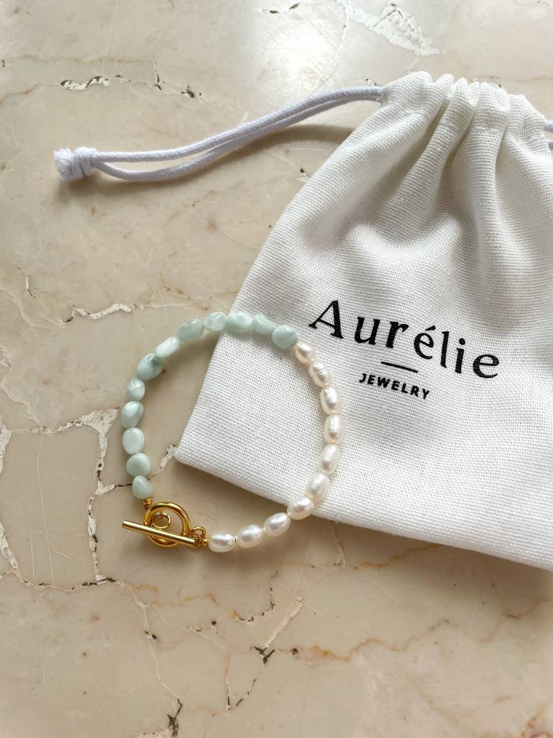 Halb Und Süßwasserperlen Larimar Armband/Süßwasser Perlenarmband Mit Toggle-Verschluss Halb Und Süßwasserperlen Larimar Armband/Süßwasser Perlenarmband Mit Toggle-Verschluss von AurelieOfficial