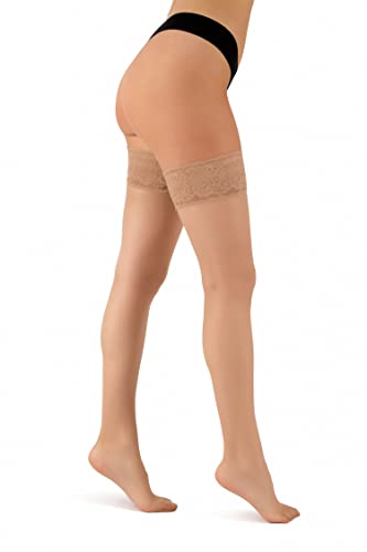 Aurellie Damen schier transparent plus size selbsttragende Strümpfe halterlose Strümpfe mit Silikonstreifen 20 den von Aurellie