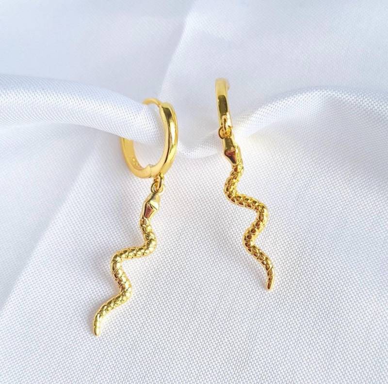 Schlangen Ohrringe Goldene Mit Schlangenanhänger Edle Creolen Filigranem von Aureluna
