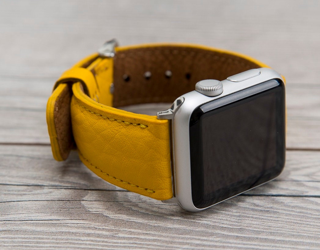 Gelbes Vollrindleder Apple Uhrenarmband Für Serie 1-11, Se 1-3 & Ultra von AureoLeather
