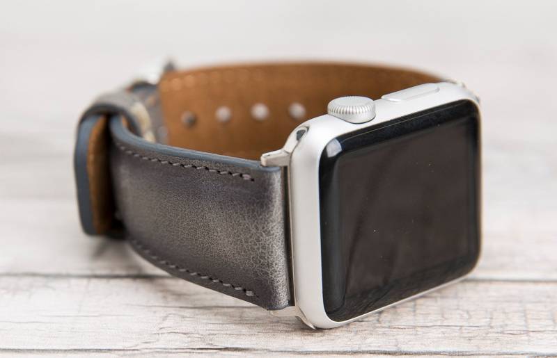 Grau Brüniertes Vollnarbenleder Apple Uhrenarmband Personalisierter Riemen von AureoLeather
