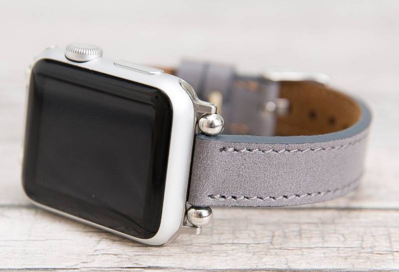 Graues Apple-Armband Aus Vollleder Schmales Design von AureoLeather
