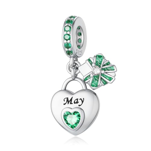 Aurevella Herz Geburtsstein Charms Anhänger 925 Sterling Silber Charm für Armbänder und Halskette, Geburtstags, Weihnachten Schmuck Geschenk für Frauen von Aurevella