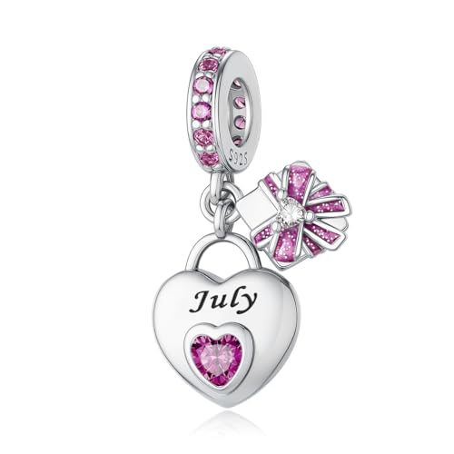 Aurevella Herz Geburtsstein Charms Anhänger 925 Sterling Silber Charm für Armbänder und Halskette, Geburtstags, Weihnachten Schmuck Geschenk für Frauen von Aurevella