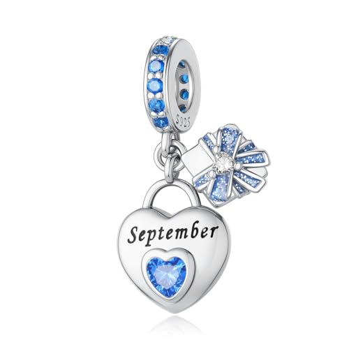 Aurevella Herz Geburtsstein Charms Anhänger 925 Sterling Silber Charm für Armbänder und Halskette, Geburtstags, Weihnachten Schmuck Geschenk für Frauen von Aurevella