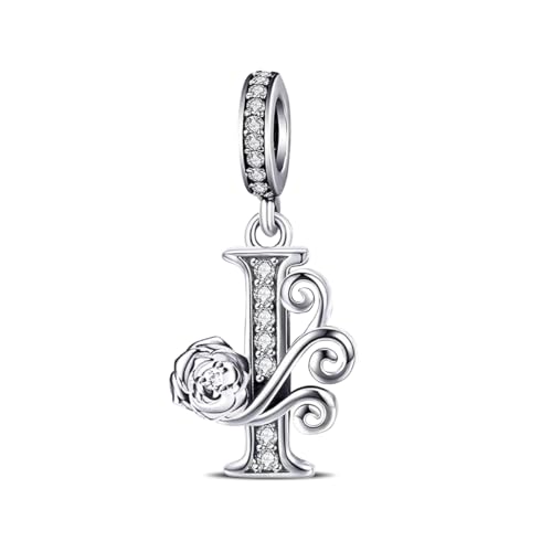 Aurevella Rosen Buchstabe Charms 925 Sterling Silber Alphabet Charm für Armband & Halskette, Schmuck Geschenke für Damen von Aurevella