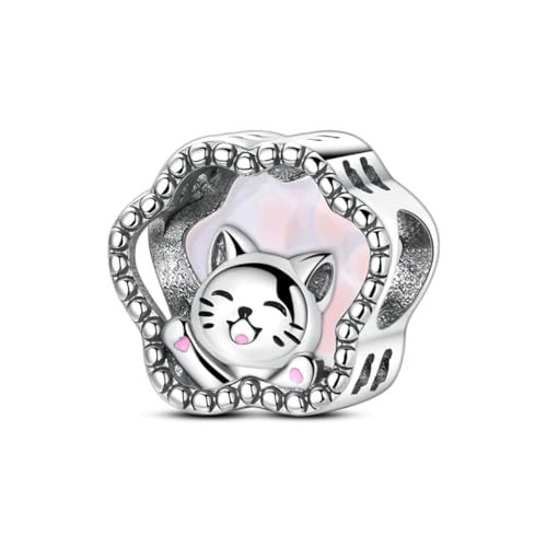 Aurevella 925 Sterling Silber-Anhänger, Katze Kreuz-Anhänger, Passend zu Armbändern und Halsketten im Europäischen und Amerikanischen Stil, Geschenk für Damen von Aurevella