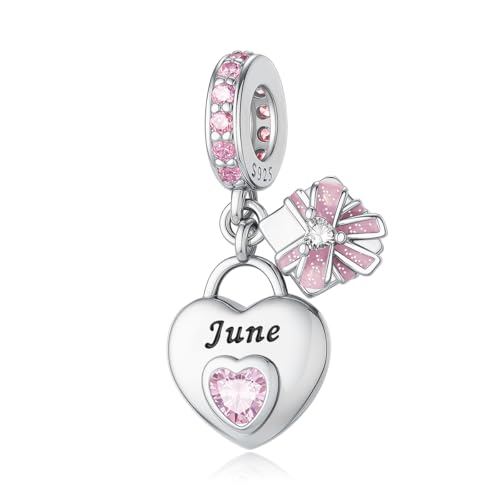 Aurevella Herz Geburtsstein Charms Anhänger 925 Sterling Silber Charm für Armbänder und Halskette, Geburtstags, Weihnachten Schmuck Geschenk für Frauen von Aurevella