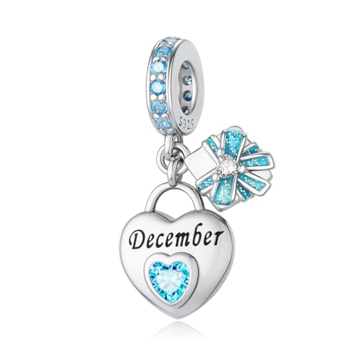 Aurevella Herz Geburtsstein Charms Anhänger 925 Sterling Silber Charm für Armbänder und Halskette, Geburtstags, Weihnachten Schmuck Geschenk für Frauen von Aurevella