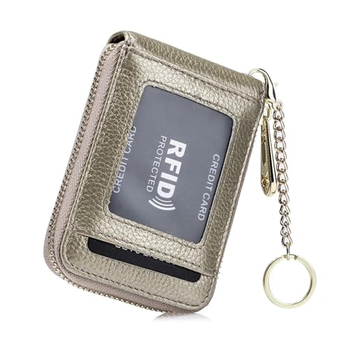 AurexaFashion Damen Ausweishülle aus echtem Leder, minimalistische Geldbörse mit Schlüsselanhänger. RFID Blocking 12 Kreditkartenetui Geldbörse, #4 Gold, 4.3" X 3" x 0.7" Minimalist, Kreditkartenetui von AurexaFashion