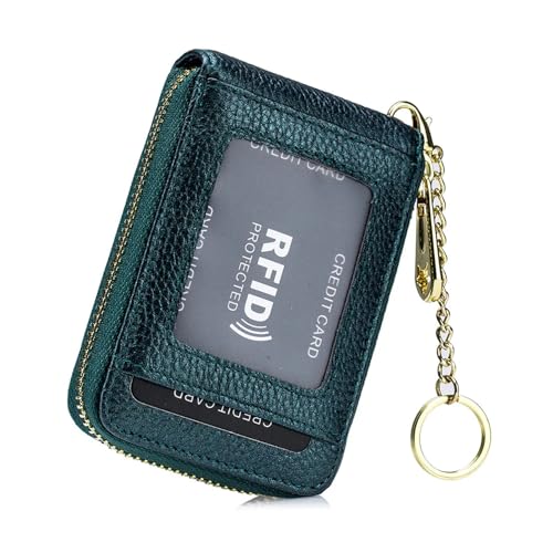 AurexaFashion Damen Ausweishülle aus echtem Leder, minimalistische Geldbörse mit Schlüsselanhänger. RFID Blocking 12 Kreditkartenetui Geldbörse, #5 Blaugrün, 4.3" X 3" x 0.7" Minimalist, von AurexaFashion