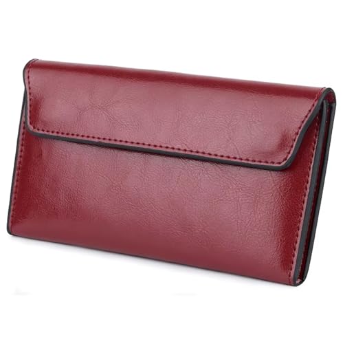 AurexaFashion Damen-Geldbörse aus echtem Leder, schmal, mit abnehmbarem Kartenhalter, Magnetverschluss, Handyhalterung, Clutch, #02 Weinrot, Schlanke Umschlagtasche von AurexaFashion