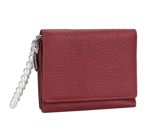 AurexaFashion Dreifach gefaltete Geldbörse aus echtem Leder für Damen, Münzgeldbörse, Ausweishülle mit Handschlaufe, #04 Dunkelrot, Short; 4.33" x 3.34" x 1.18", Dreifach gefaltete Damengeldbörse mit von AurexaFashion