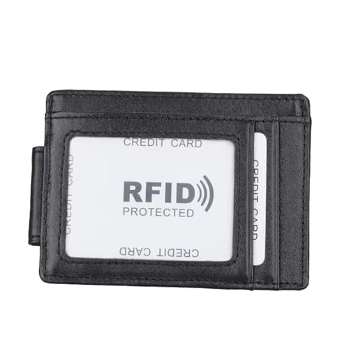 AurexaFashion Schlanke minimalistische Geldbörse aus echtem Rindsleder, mit magnetischer Geldklammer für Herren, RFID-blockierende Vordertasche, Kartenhalter, Ausweishalter, #02 Schwarz, Mini 4.33" x von AurexaFashion