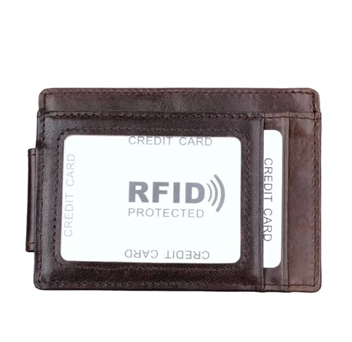 AurexaFashion Schlanke minimalistische Geldbörse aus echtem Rindsleder, mit magnetischer Geldklammer für Herren, RFID-blockierende Vordertasche, Kartenhalter, Ausweishalter, #04 Kaffee, Mini 4.33" x von AurexaFashion