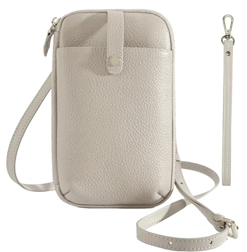 Kleine Umhängetasche aus echtem Rindsleder für Damen, intelligentes Design, Handytasche, Handgelenktasche mit Kartenfächern und 2 Riemen, #02 Off White, Small, Handytasche aus echtem Rindsleder von AurexaFashion
