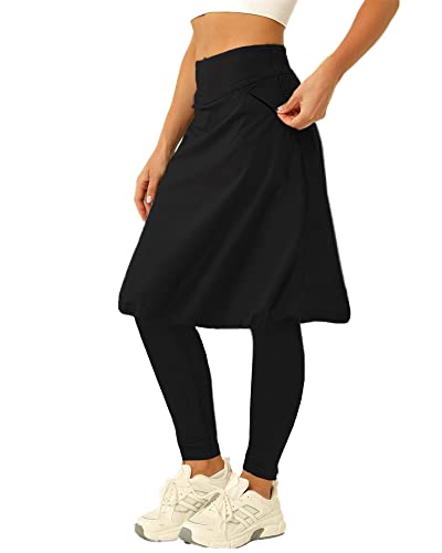 Aurgelmir Damen Tennisröcke mit hoher Taille und Leggings, knielang, Golf-Skorts, athletischer Rock, Leggings mit Taschen, schwarz, X-Groß von Aurgelmir