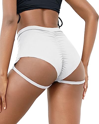 Aurgelmir Sexy Yoga-Shorts, für Damen, mit Stange, Stripper, Strumpfband, Tanz, Hotpants, hohe Taille, Workout, Rave-Outfits, Weiss/opulenter Garten, X-Klein von Aurgelmir