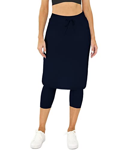 Damen Tennisrock mit integrierten Capri-Leggings, Taschen, knielang, Skorts, Röcke, Golfröcke für Wandern, Sport, marineblau, X-Groß von Aurgelmir